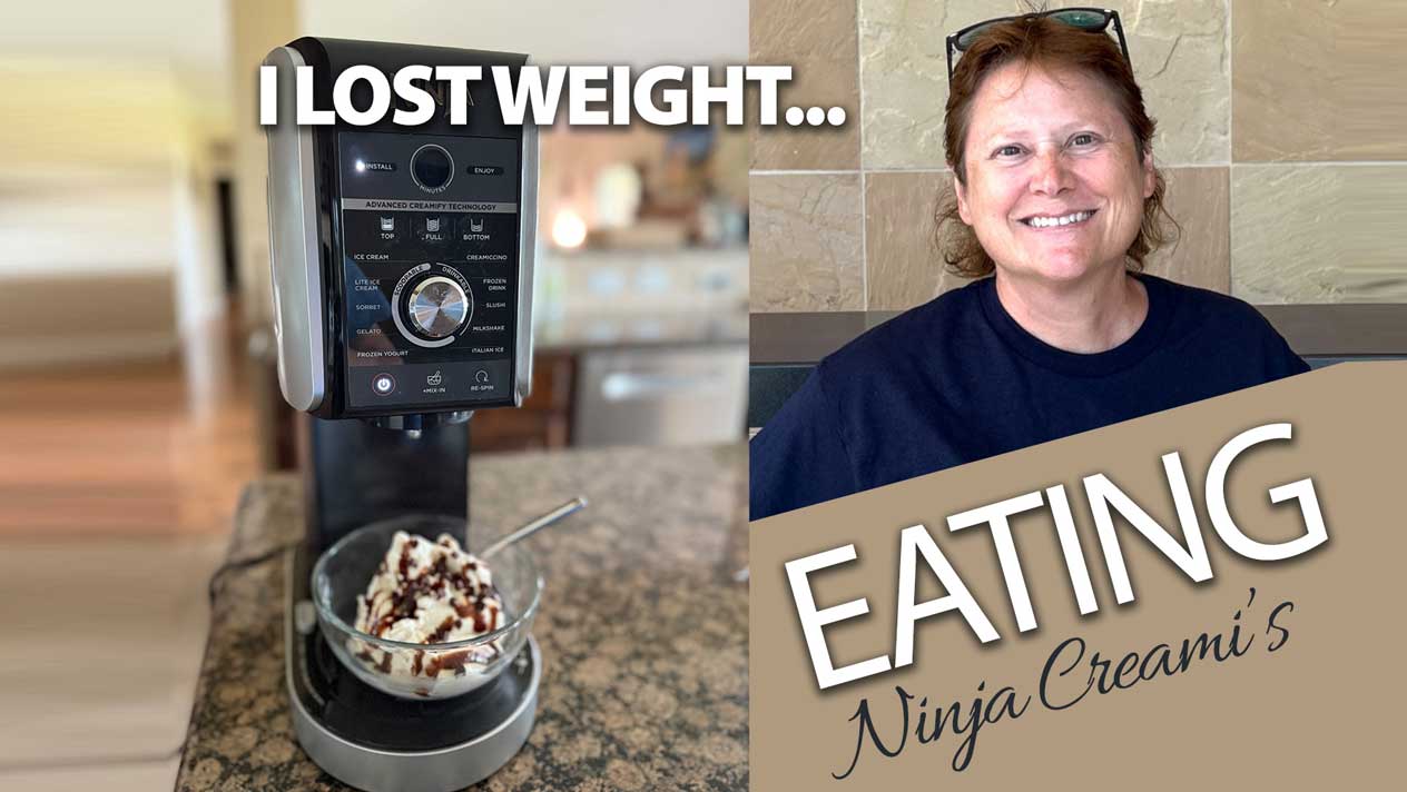 Image of a happy lady, featuring Healthy Ninja Creami Recipes and highlighting the success story 'I Lost Weight Eating Ninja Creami Recipes.